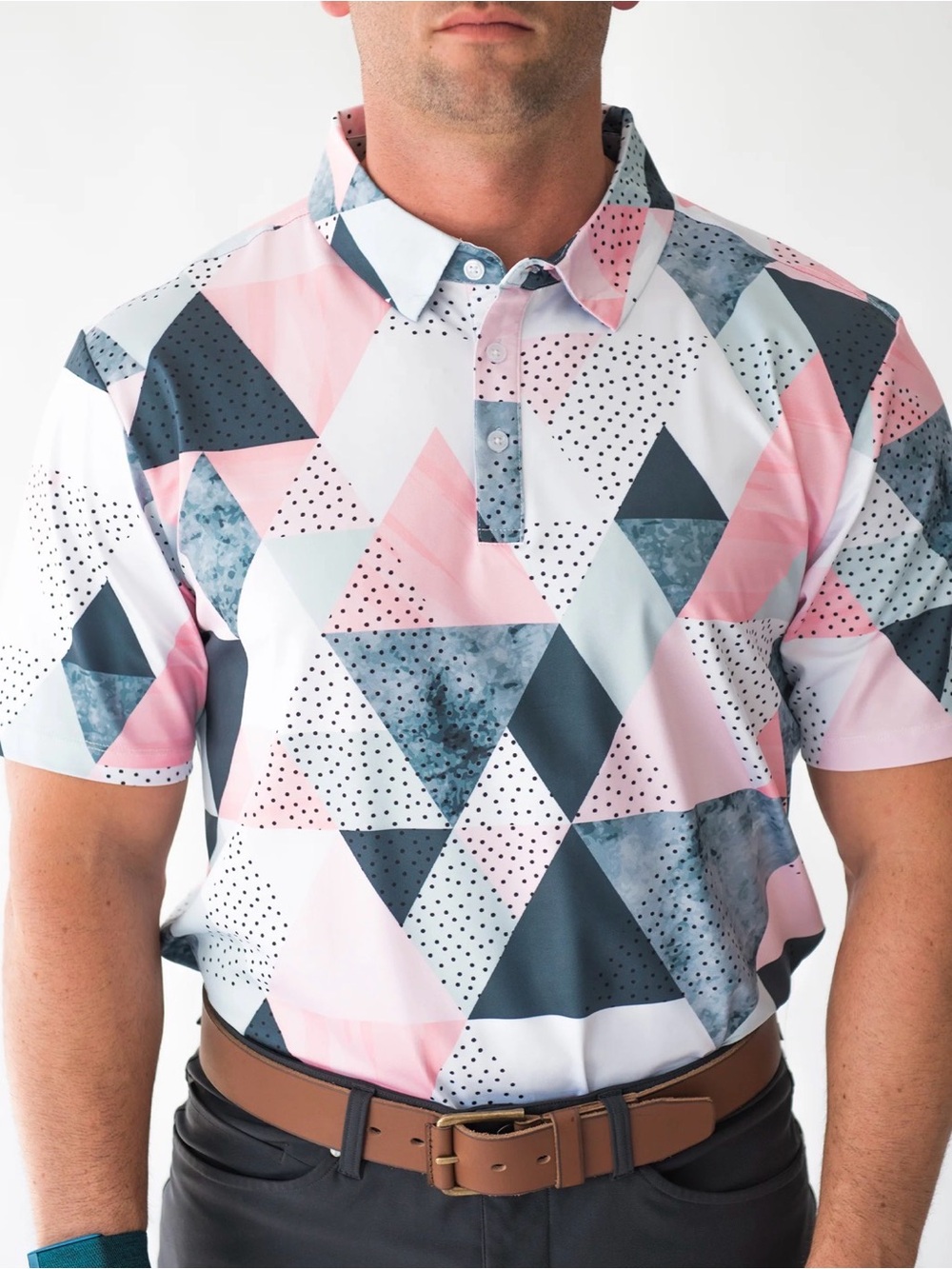 Yatta Golf Birdie Dropper Polo Shirt Mens XL Pink Geometric Performance Golf